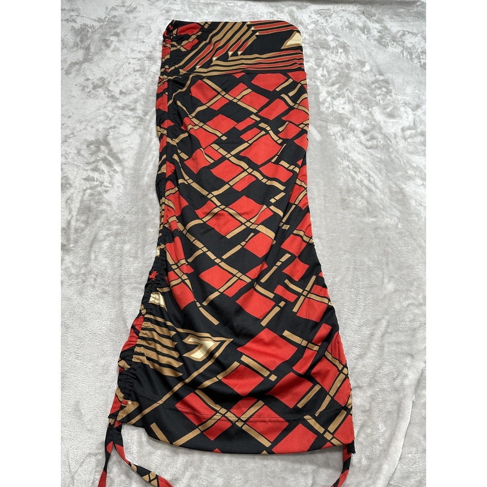 Grazioli N. Bodycon Dress Women's Size S/M Red‎ Black Tie Down EUC